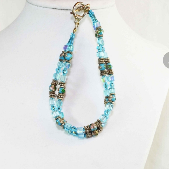 Hand Crafted Jewelry - Beautiful Handmade Blue Cloisonne' Beaded Bracelet